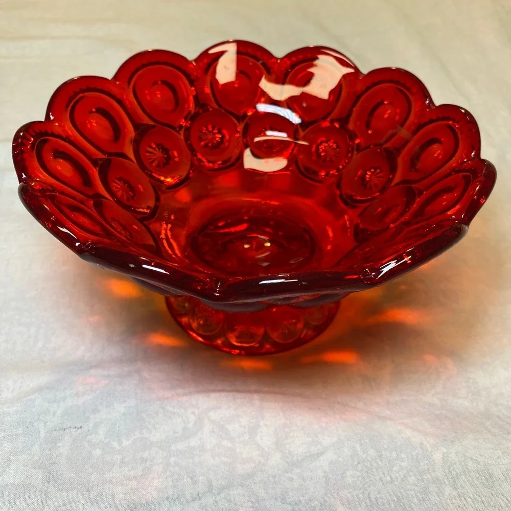 Vintage L.E. Smith Moon & Stars Amberina Footed Compote Bowl 7.5